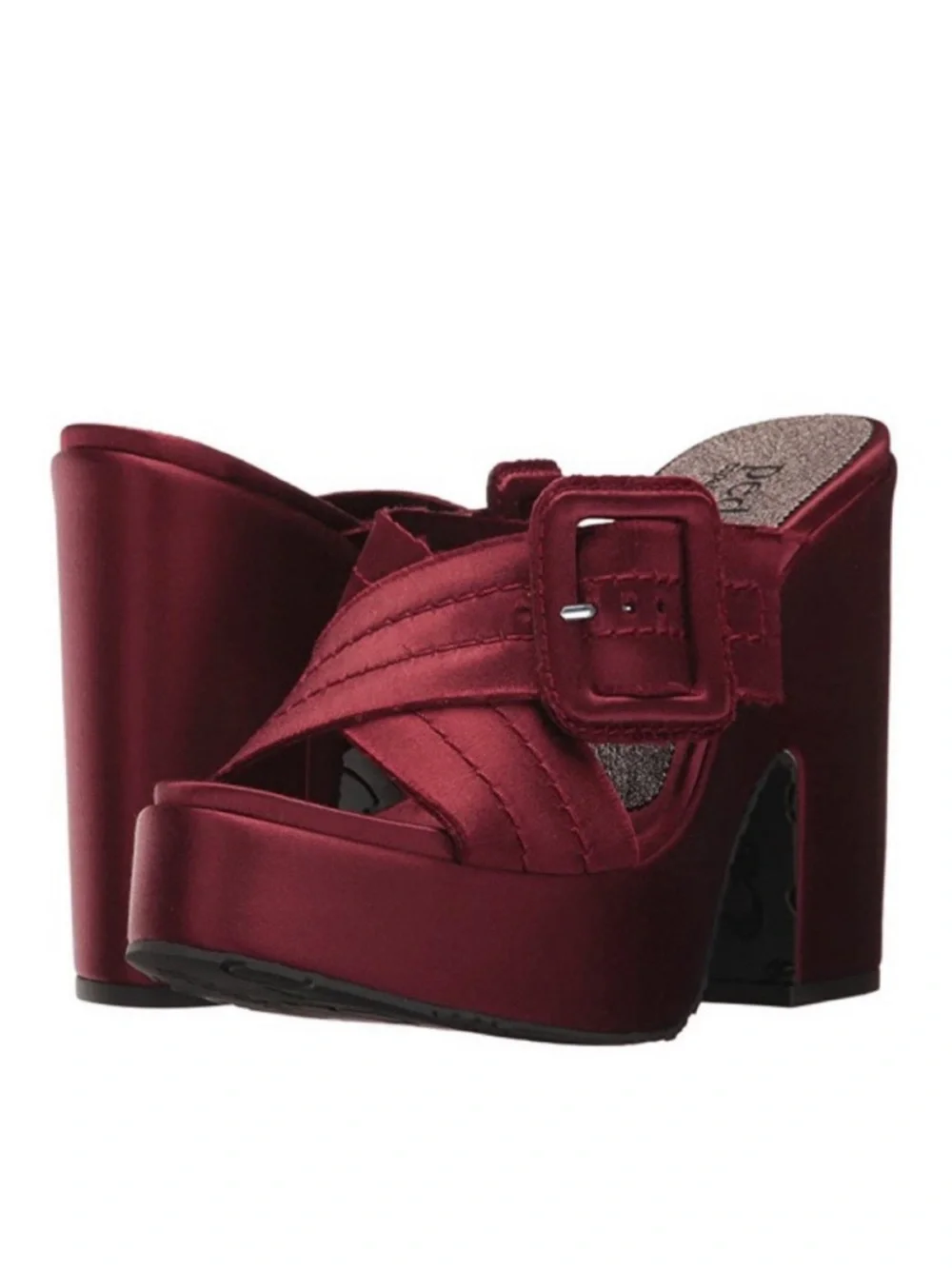 Pedro Garcia Tomasina Platform Sandal Mules Ruby Red Oxblood Satin Sz 36